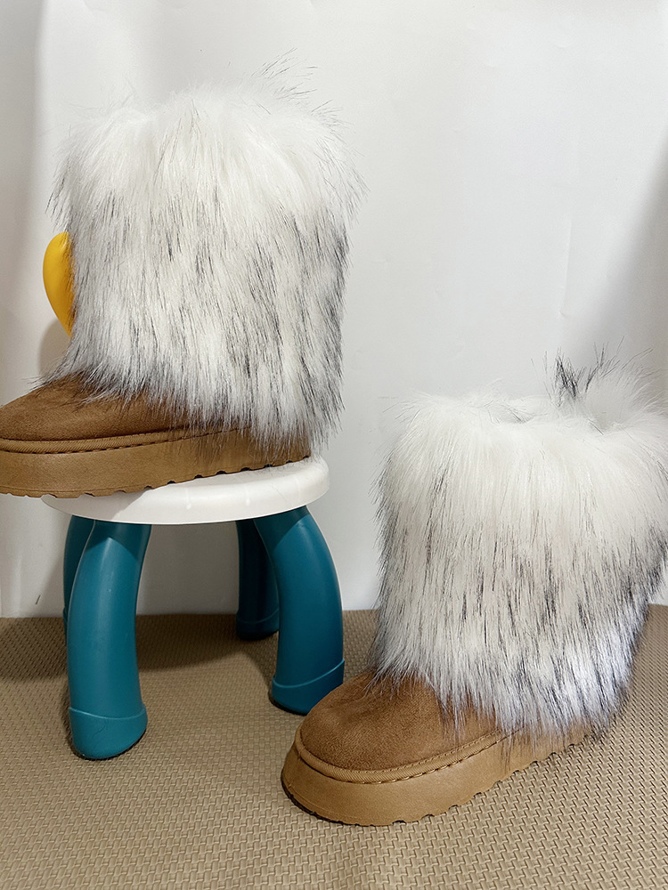 2024 botas de lana de tacones altos, zapatos de invierno para mujeres, botas de nieve de lana de alto perfil