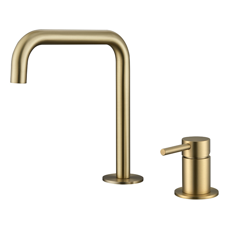 Lavabo sobre encimera de tubo de siete caracteres de oro cepillado