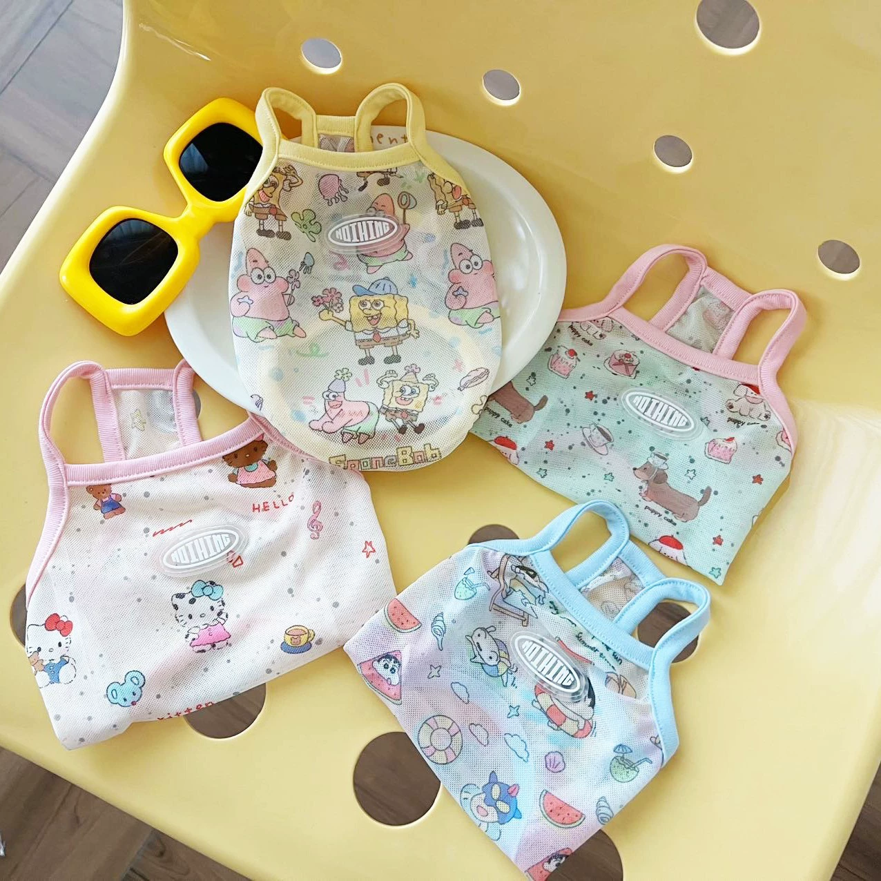 Одежда для собак, летний тонкий сетчатый дышащий жилет на бретельках, милый мультяшный домашний кот, бишон Тедди, померанский шпиц