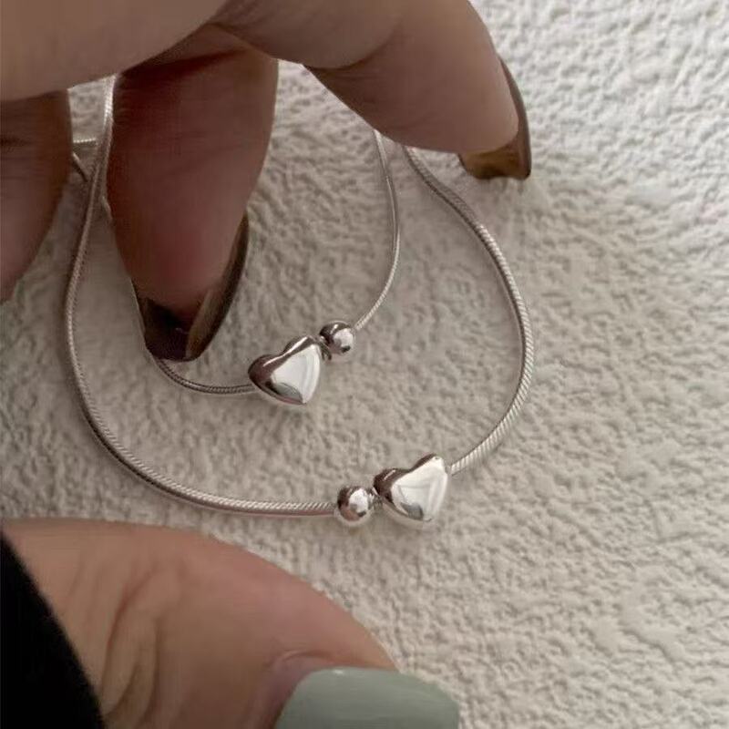 Cross-Border Heart Snake Bone Chain Small Silver Bead Bracelet for Women Ins Niche Design Simple Korean Style New Hand Jewelry Elegant