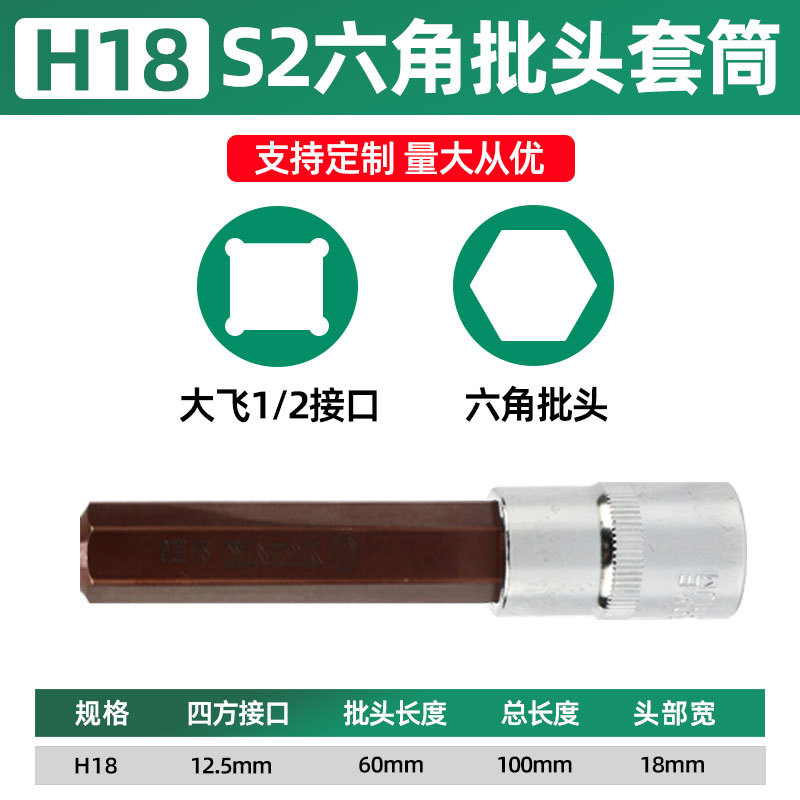 2000, 1 / 2s2 Hex Head Sleeve 100 Long H18