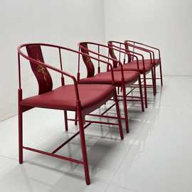 现代新中式太师椅成人扶手椅茶椅靠背椅金属展厅接待椅酒店客厅椅