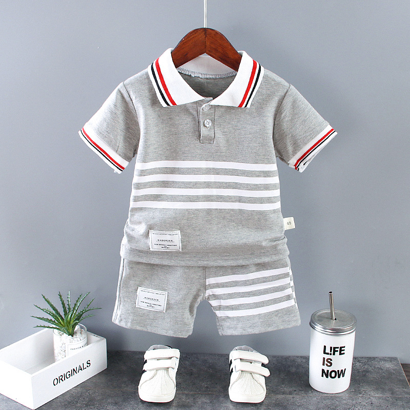 Bojiewen short-sleeved suit with four stripes gray