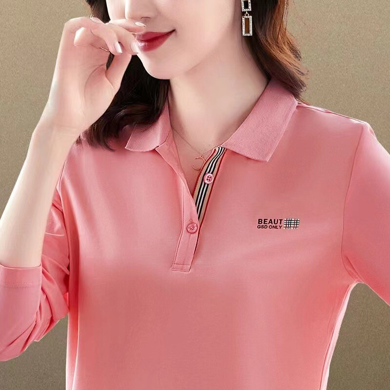 Collared Base Shirt for Women, Long-Sleeved T-Shirt, Spring and Autumn, Sporty, Loose, Plus Size, Polo Shirt with a Turn-Down Collar, Southeast Asian Style