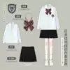 Long-sleeve, mini-skirt, bow tie, badge, JK style (Japanese school style)
