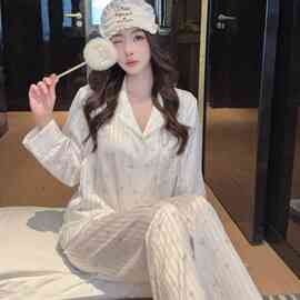 实拍秋季新款冰雪丝法式蕾丝甜美轻奢高级感丝绸可外穿家居服套装