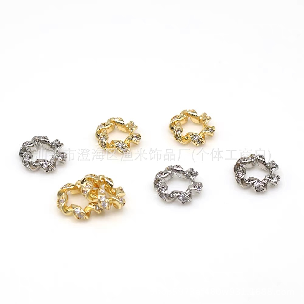 18k gold-plated zircon inlaid twisted large-hole crystal DIY jewelry beaded bracelet accessories, bracelet spacers and separator beads