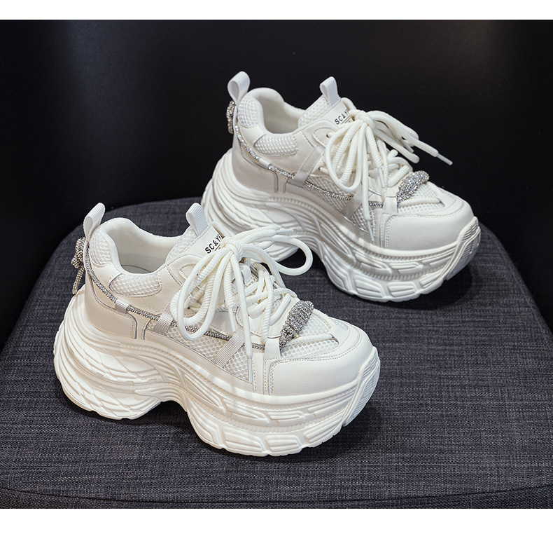 Giày sneaker nữ chunky đế dày phong cách Hàn Quốc, đính đá thời trang, phù hợp người thấp bé — M2803 màu xám, M2803 màu be chi tiết 23