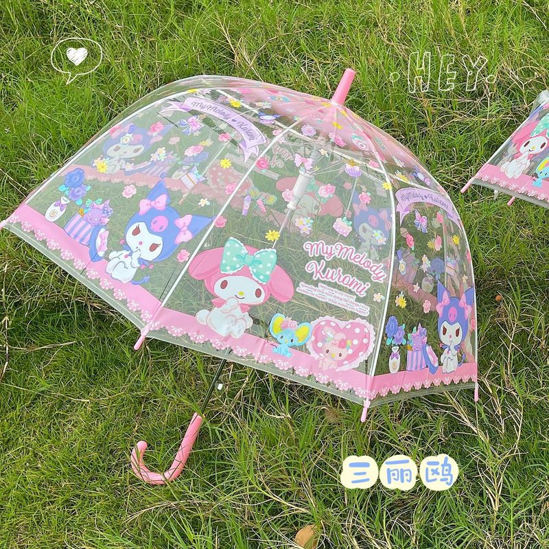 日系児童透明傘高颜値女子漫画自動長柄ネット赤モデルプリントかわいい女子学生|undefined