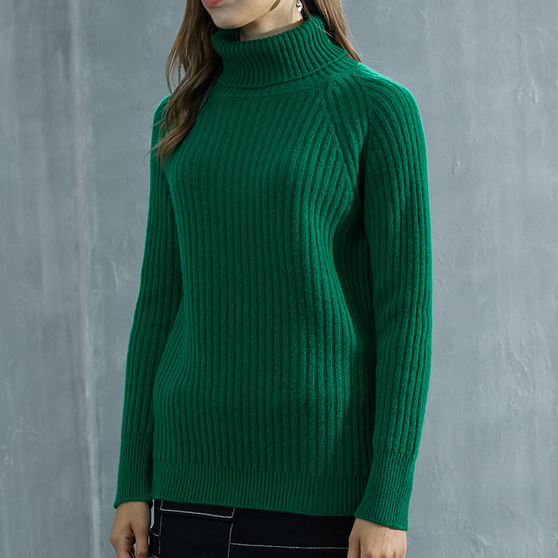 Suéter de lana para mujer con cuello alto, jersey acanalado, corte holgado, tejido de punto, lana fina, elegante para ir al trabajo.
