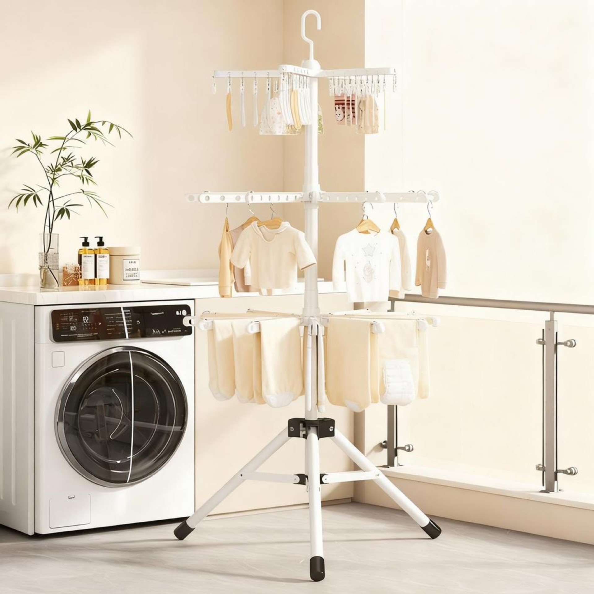 Baby Clothes Drying Rack Floor-Standing Foldableing Baby Clothes Hanger Diaper Rack Balcony Quilt Drying Rack Multi-Functional Clothes Drying Rack