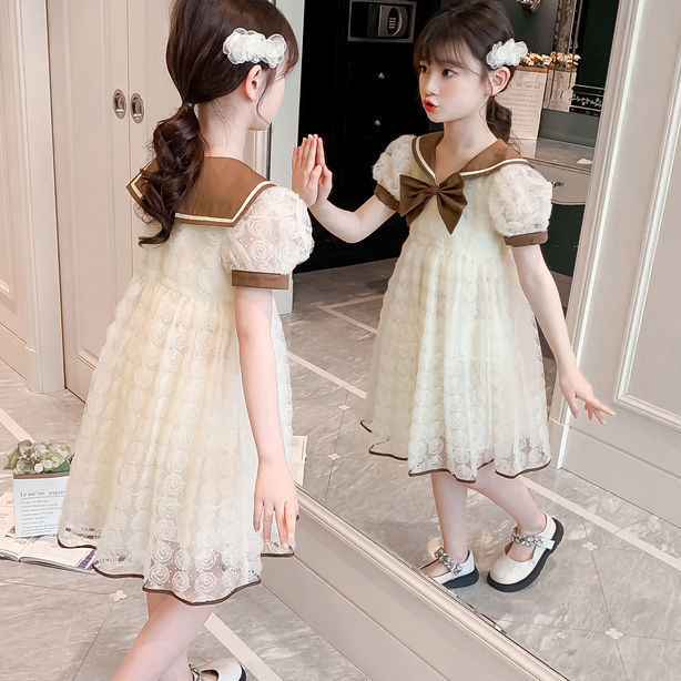 Girls Dress Summer New Style Lace Children's Skirt Summer Super Fairy Girl Princess Dress Loose Short-Sleeved Summer