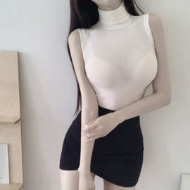 韩版女装黑色无袖高领吊带背心女紧身性感内搭打底衫外穿上衣春夏