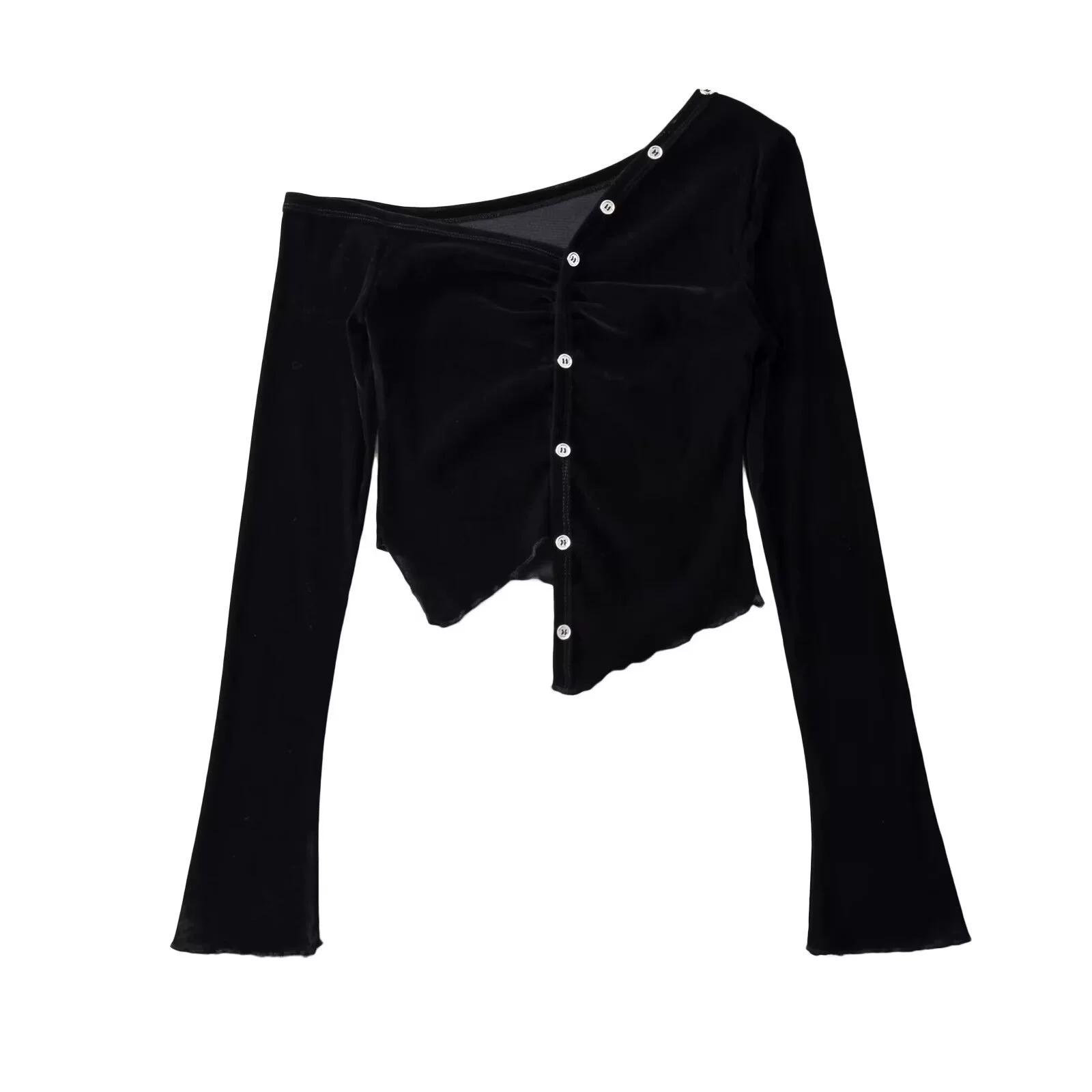 Женская оптовая футболка с асимметричным дизайном и пуговицами, сексуальный топ с нестандартным кроем, подчеркивающий фигуру