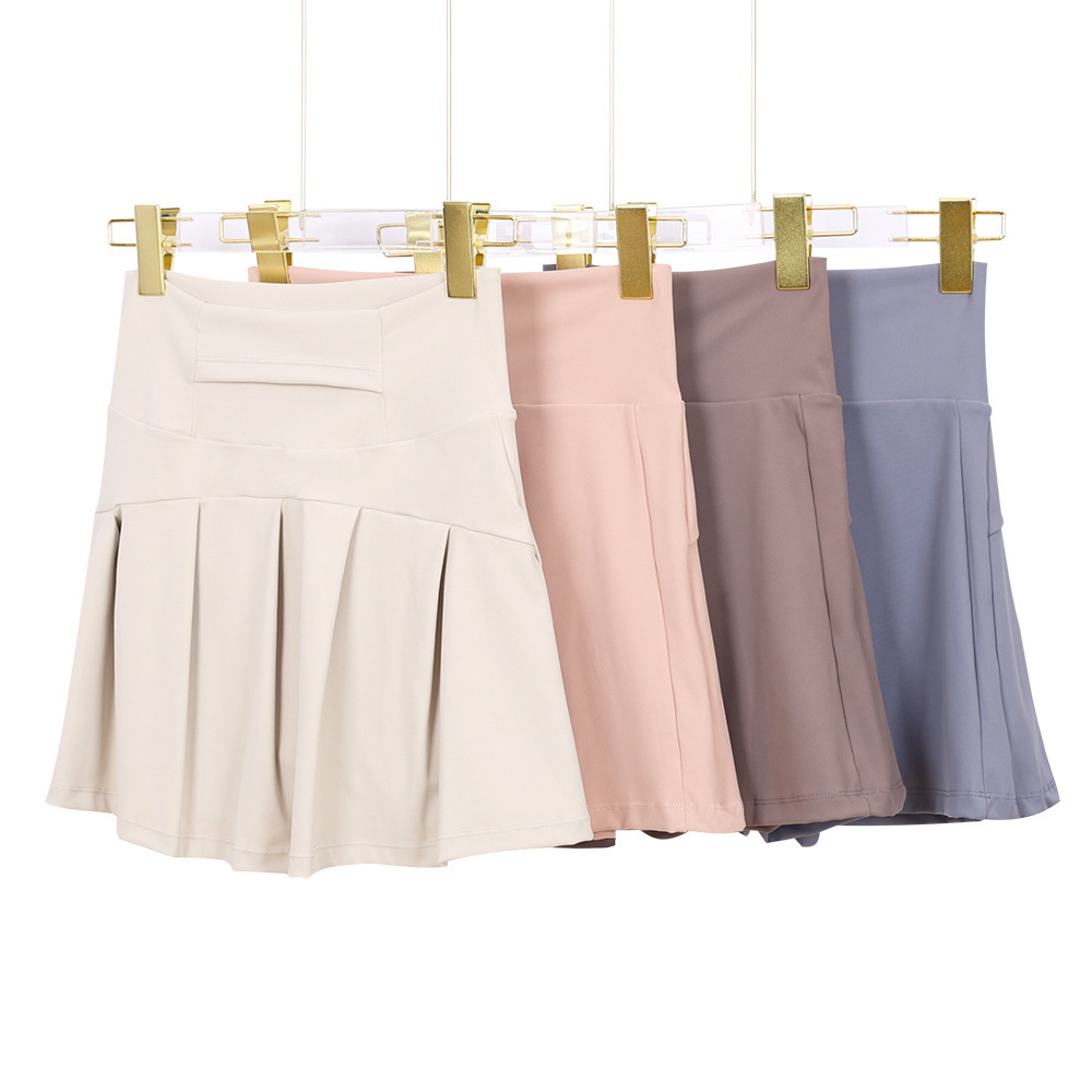 Falda de tenis de nailon estilo Lulu, de alta elasticidad, de seda helada, fina, transpirable, antiexposición, para yoga y deportes, para mujer.