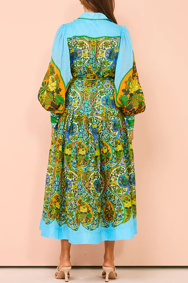 Shirt Collar Neckline Wholesale Women's Vacation Printing Plant Holiday Beach Shirt Collar Long Sleeve Regular Dress