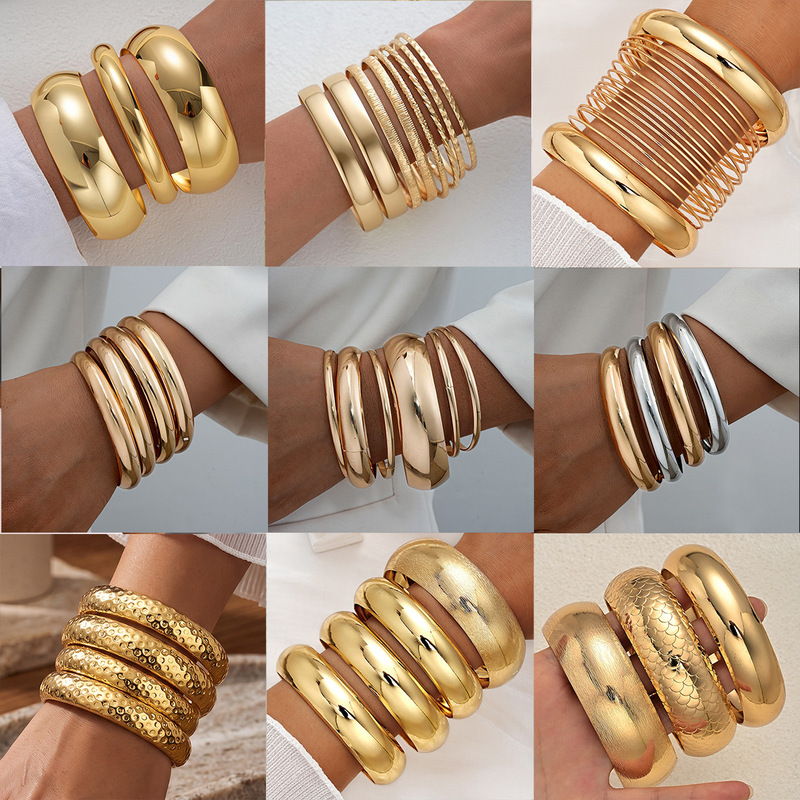 European and American Cross-Border Fashion Metal Scenery Bracelet Set for Women, Personalized Exaggerated Threaded Wide Bracelet Bracelet European and American Cross-Border Fashion Metal Scenery Bracelet Set for Women, Personalized Exaggerated Threaded Wide Bracelet Bracelet