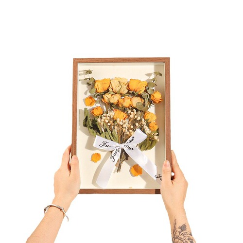 Hollow Dry Flower Frame Creative DIY Table Centerpiece Preserved Rose Flowers 3D Handmade Painting Frame Specimen Rose Gift