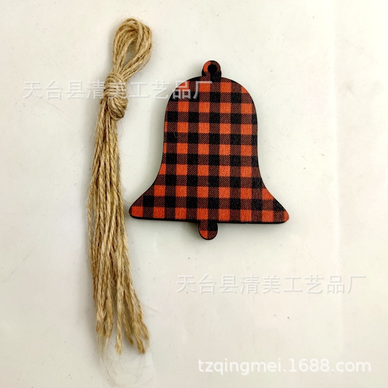33 piezas de madera de la serie navideña a cuadros negros anaranjados colgante de decoración navideña se pueden combinar libremente 10 piezas en un paquete