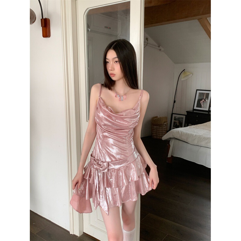 Summer Romantic Irregular Ruffled Birthday Princess Dress with Bow Slimming Suspender Dress for Women Summer Romantic Irregular Ruffled Birthday Princess Dress with Bow Slimming Suspender Dress for Women