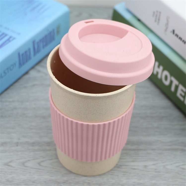 350ML Wheat Fiber Coffee Cup Silicone Case Mark Handy Cup Coffee Cup Plastic