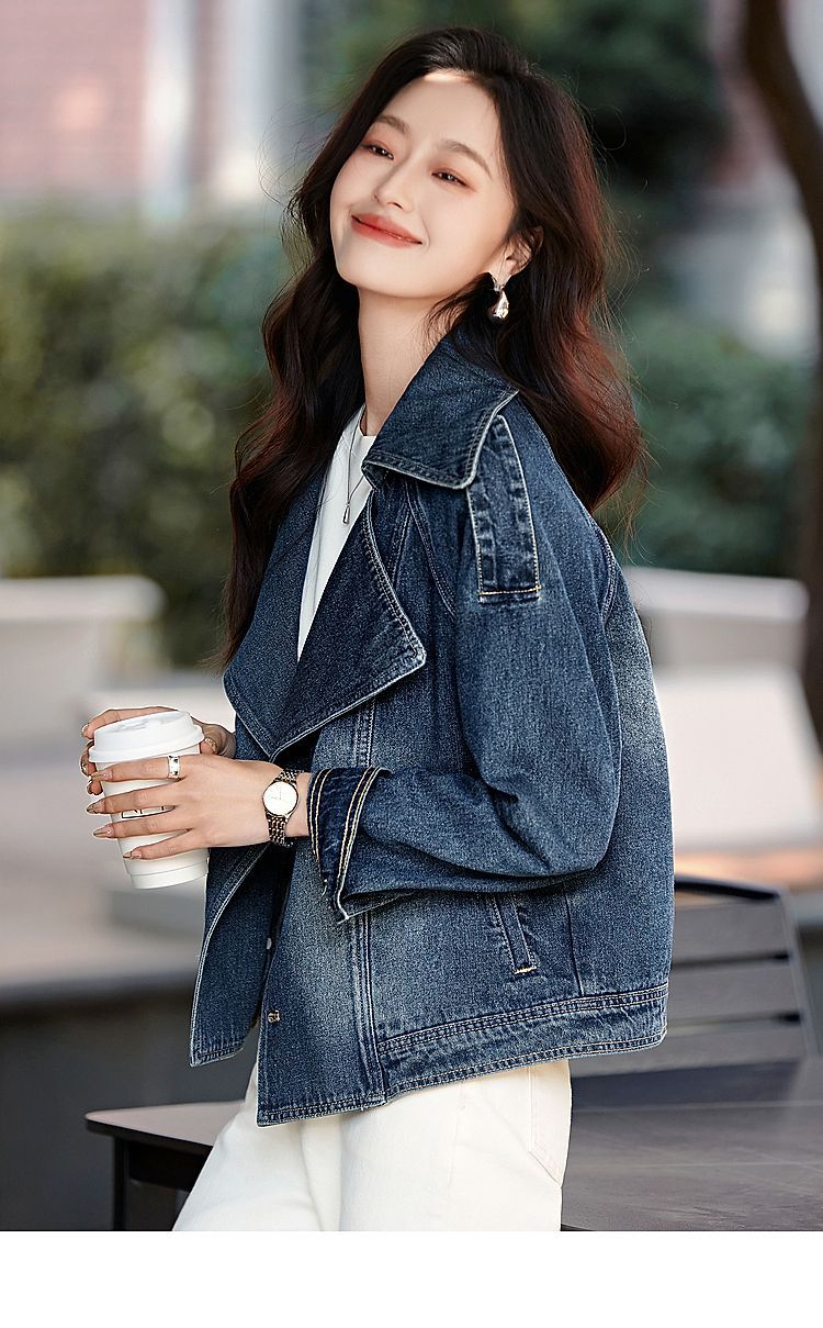 Women's Casual Stylish Trench Coat Short Collared Denim Jacket Spring Autumn New Fashion Style_mkmklike.com