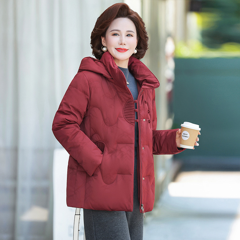 Brand Genuine 90 White Duck down Short Jacket for Middle-Aged and Elderly Retro Button down Jacket Fashionable White Duck down Jacket for Women