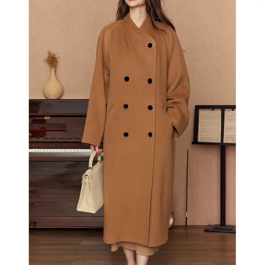 Bc Autumn and Winter New L Meier Stand Collar Multi-Faceted Body Collar Double-Sided Cashmere Coat Women's Long Cocoon-Shaped Woolen Outer