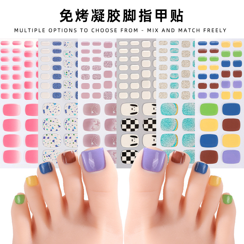 Zhengxiang Custom Baking-free Gel Nail Stickers Bronzing Onion Powder Leopard Print European and American Toe Stickers Light-free Toe Stickers