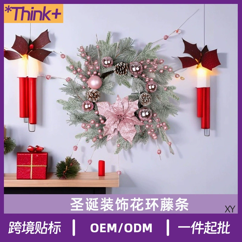 Рождественский венок настенный рождественский снежный мороз сосновый хвост ротанг одеваются спальная дверь висит декорации