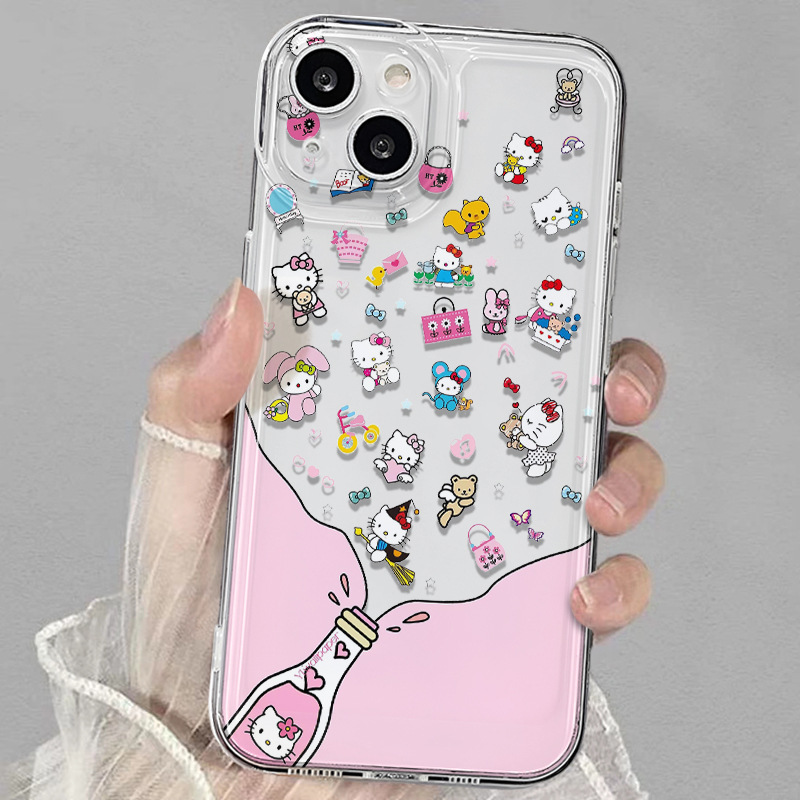 Floating bottle Hello Kitty for Apple 16PROMAX mobile phone case iPhone15 new 14 niche 13 soft case 12