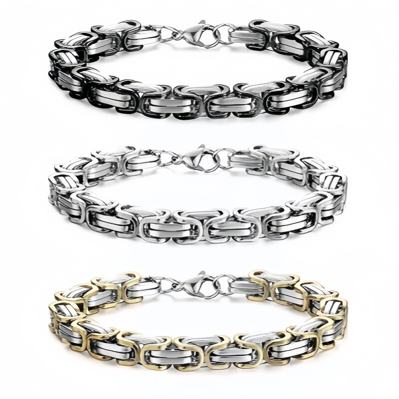 Cross-border titanium steel Byzantine bracelet European and American fashion personality men's hand ornaments vacuum plating non-fading bracelet wholesale