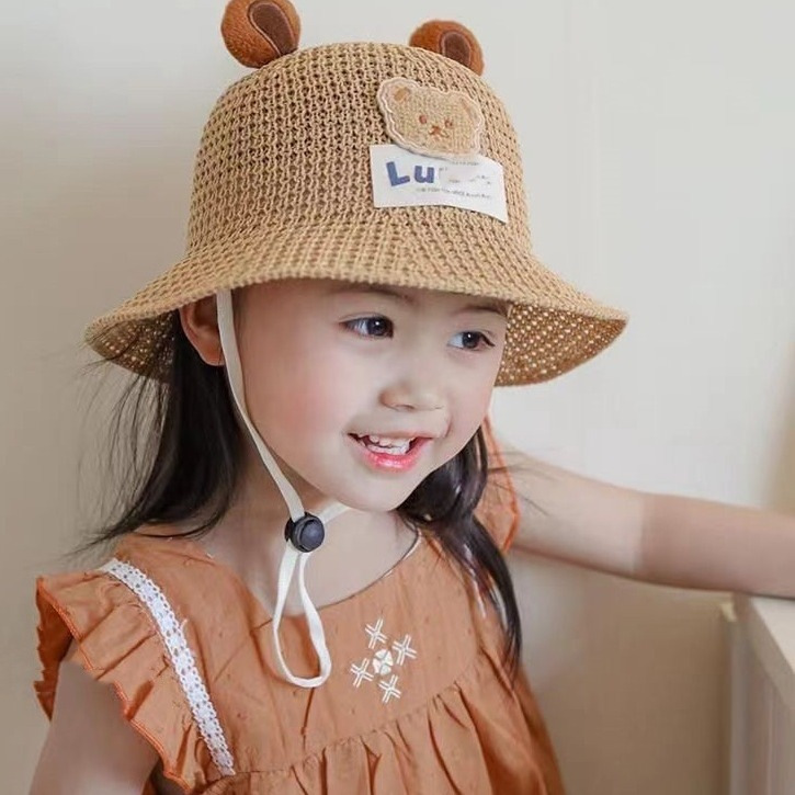 Barnens solhatt student sommar stor brätte pojkar och flickor strandhalmhatt baby cool hatt solskydd fiskarhatt_voghion.com