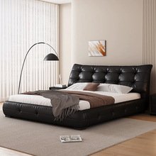 真皮床现代简约泡芙双人床 头层牛皮意式极简落地储物软包主卧床