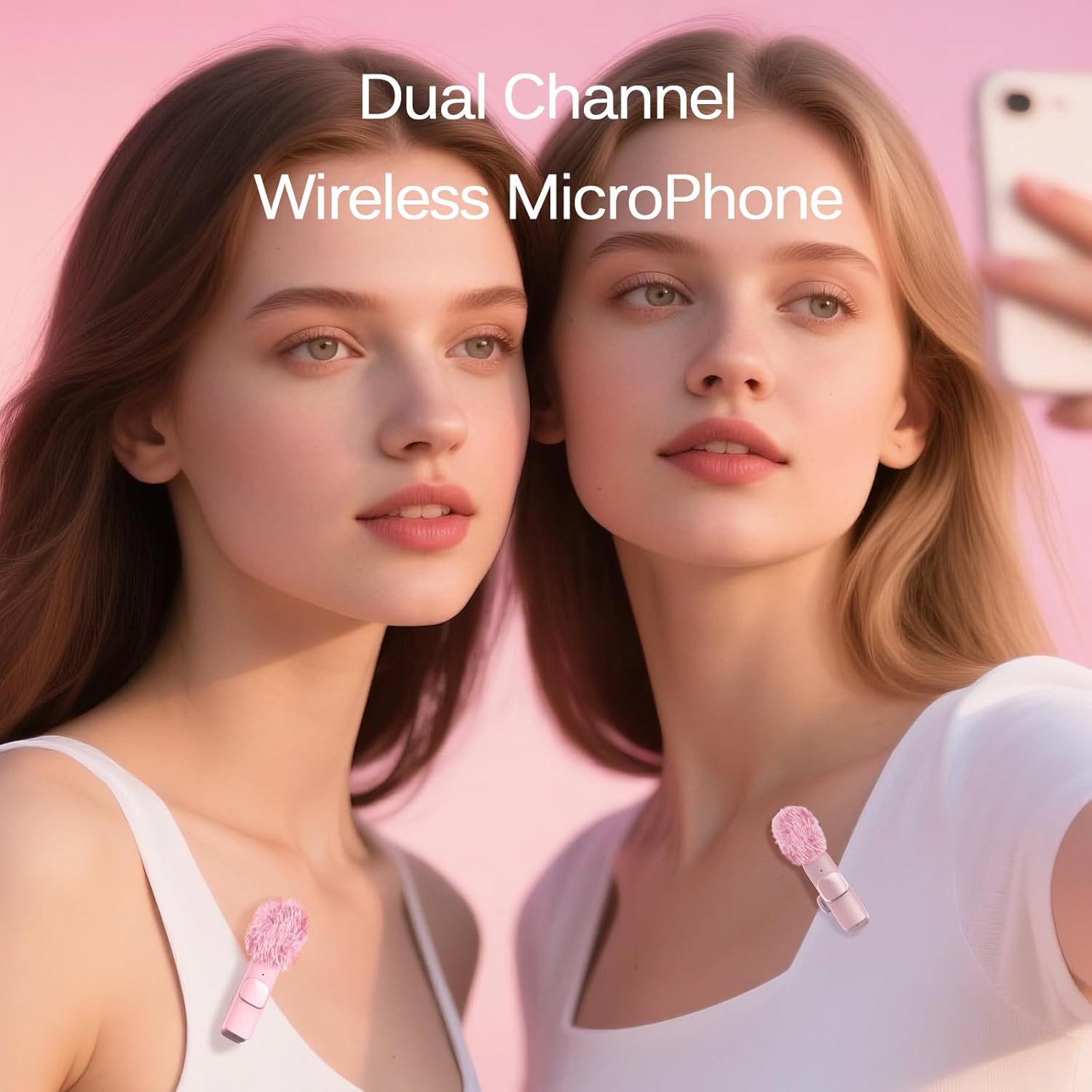 K1 wireless lavalier microphone, pink, noise reduction and reverb