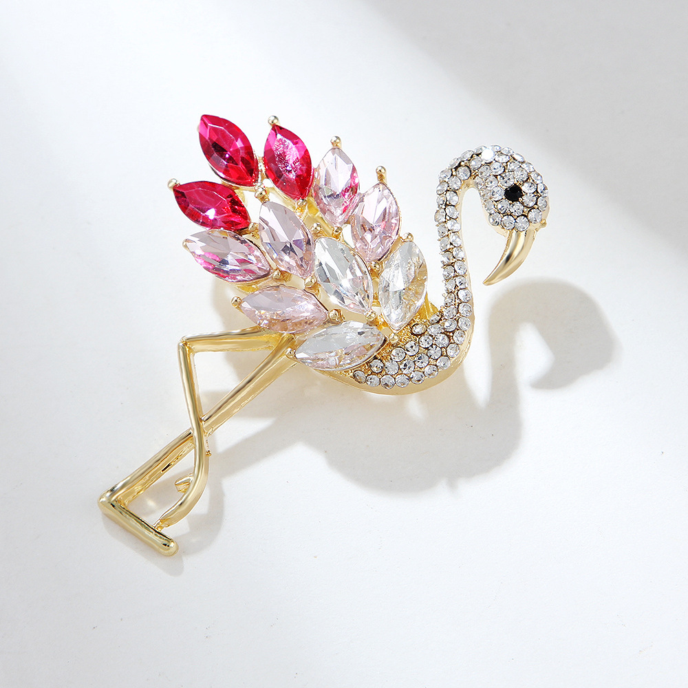 Inlay Design Cute Pin Flamingo Zinc Alloy Inlay Crystal Unisex Brooches