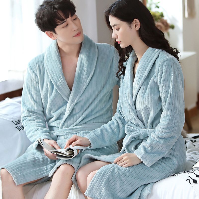 나이트 가운 커플 호텔 봄과 가을 두꺼운 플란넬 목욕 가운 여성의 가을과 겨울 산호 양털 파자마 남성 중형 및 롱 목욕 가운