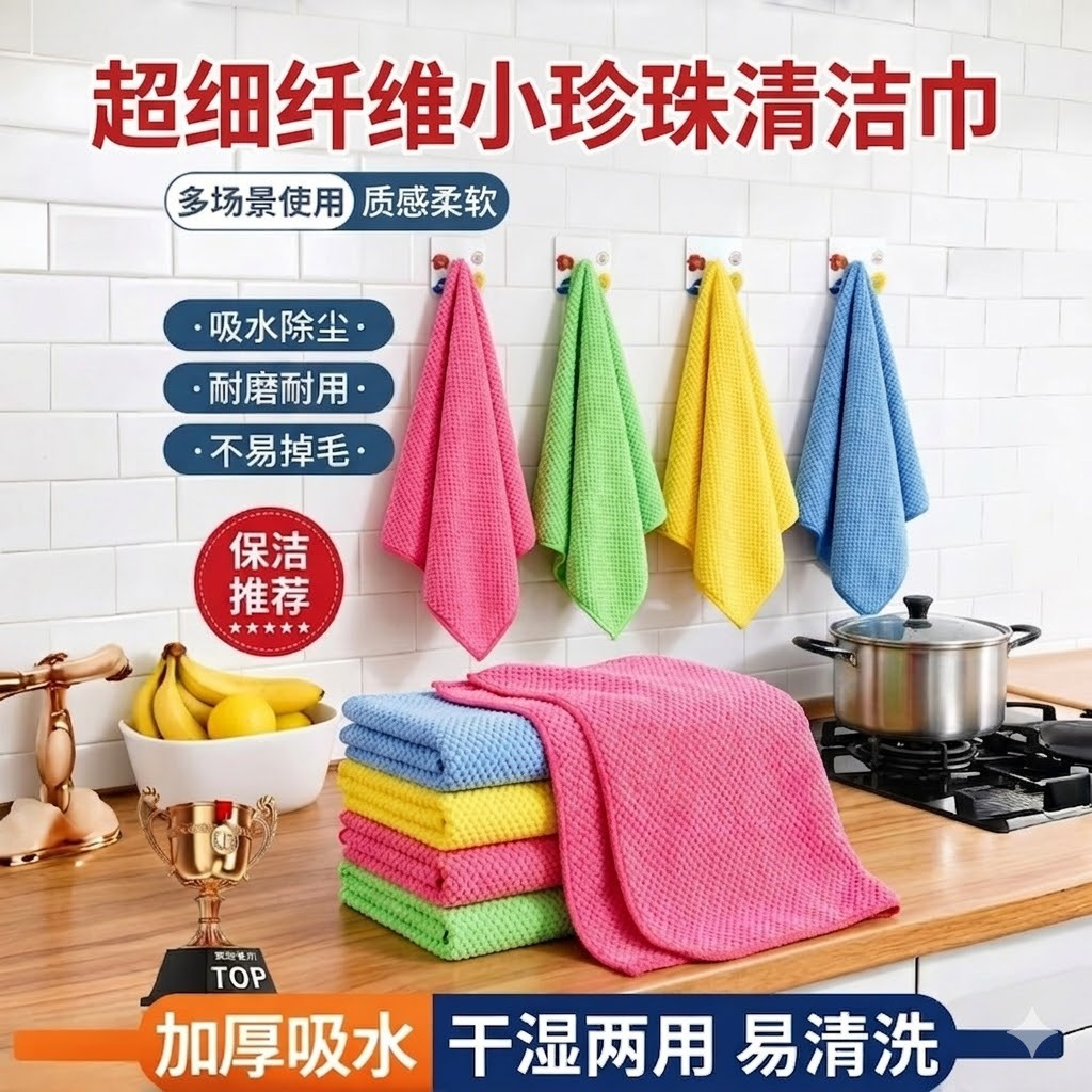 Directly Supplied from the Manufacturer, Ultra-Fine Fiber Small Pearl Cleaning Cloth, Thickened, Soft, Lint-Free, Household Cleaning Table Wiping Cloth