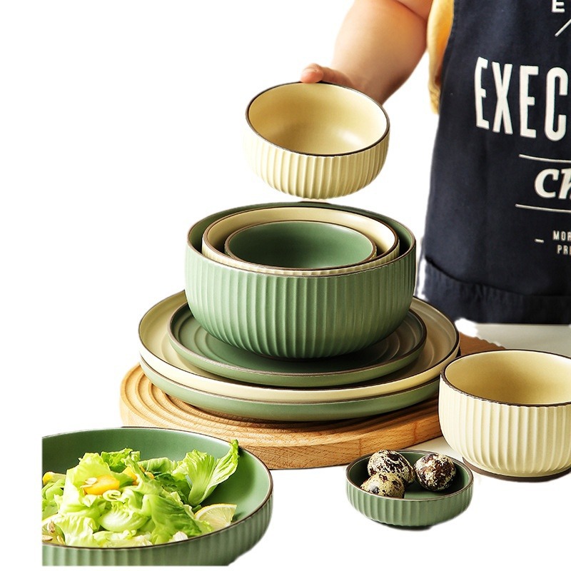 Tazón de fuente de cerámica de alto aspecto y plato al por mayor tazón y combinación de platos traje nórdico neto rojo creativo comer tazón de sopa