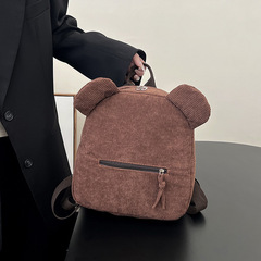 2024春季新款燈芯絨休閒小背包簡約百搭旅行包時尚女包純色雙肩包