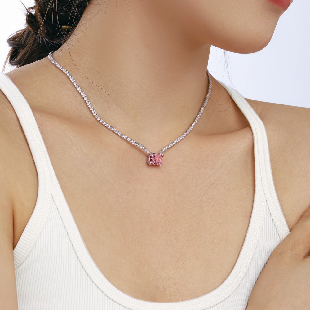 15g Weight Zircon, High Carbon Diamond Inlay Material Necklace Classification 925 sterling silver Chain Material 1 Piece Quantity Holiday, Tea Party Occasion 925 Sterling Silver Material Heart Shape, Rectangle Pattern Women's Gender Inlay Design Simple Style, Shiny Style 925 Sterling Silver Zircon High Carbon Diamond Inlay Heart Shape Rectangle Necklace 49