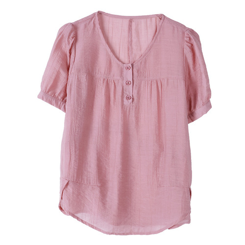 Summer Mother Thin Cotton Linen Top Stylish Versatile Slimming Short Sleeve Chiffon Shirt With Elegance Youthful Women's Shirt