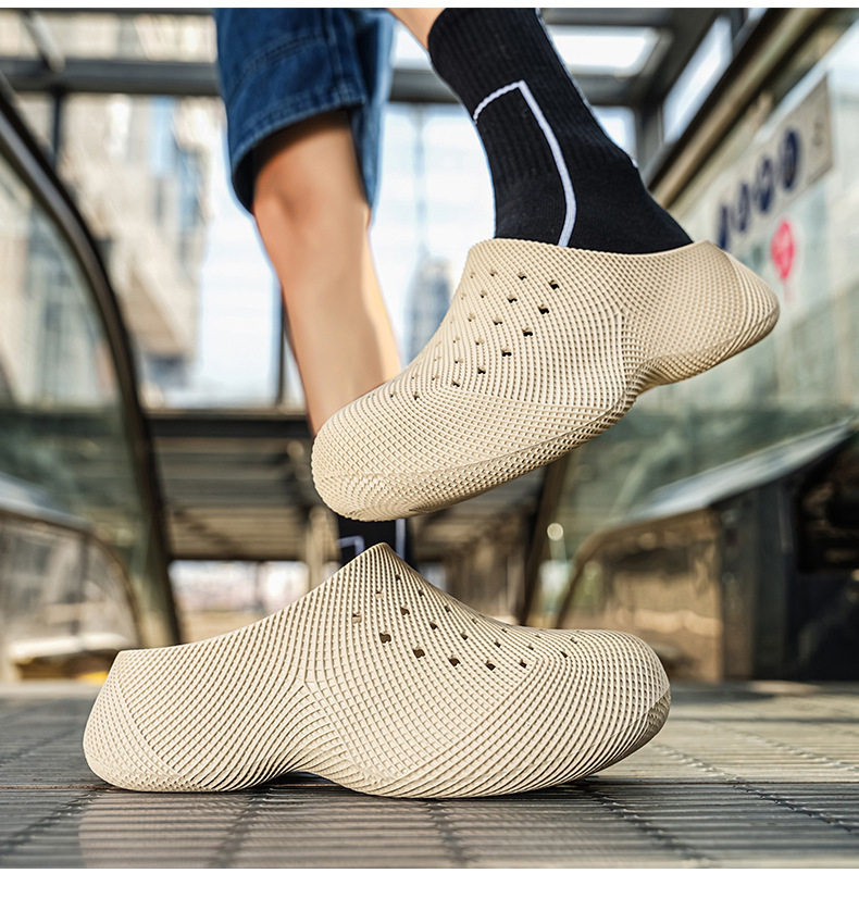 Dép bít mũi đế dày in 3D thoáng khí chống trượt đi ngoài trời — Màu kaki, màu đen chi tiết 5