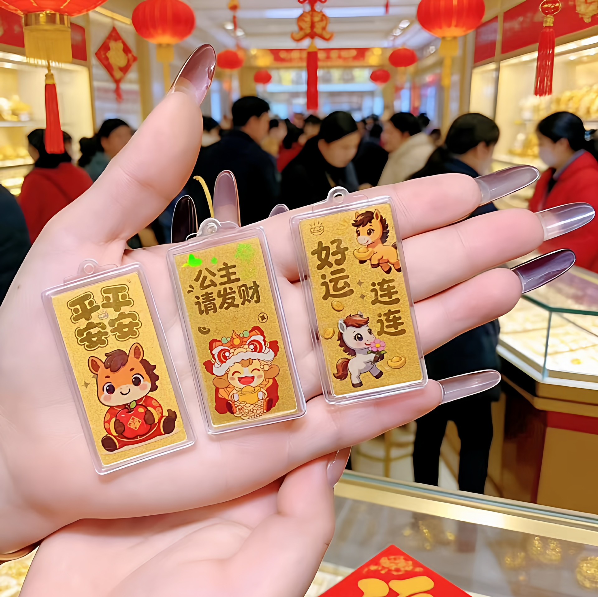 2026马年新款马上有钱含金彩色手机贴平平安安财神好运连连金片