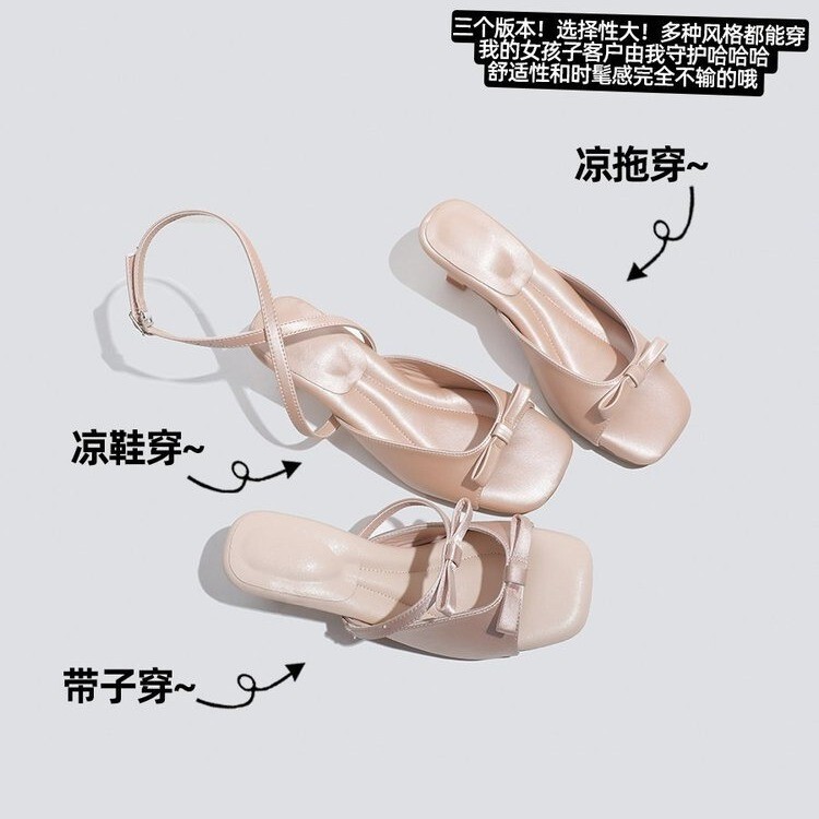 Soft Leather Three-Way Sandals for Women, Summer 2026 Style, Elegant Open-Toe Design, Stunning Comfort with a Bowknot, High-Heeled