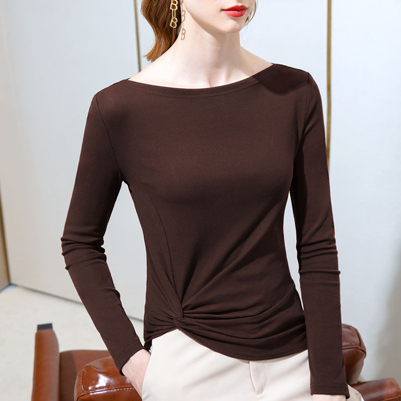 Camiseta de manga larga para mujer, primavera y otoño 2025, nueva ropa femenina, dobladillo irregular, plisada, única, de un solo hombro, color sólido