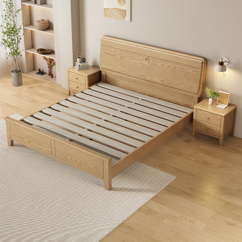 Cama de madera maciza de fresno nórdica, minimalista moderna, 1,8 m, 1,5 m, apartamento pequeño, cama doble, dormitorio principal, cama de almacenamiento de caja alta