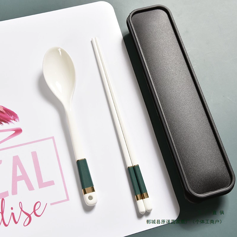 Набор палочек для еды и ложек, керамический, высококачественный, для студентов и офисных работников, милый, популярный, портативный, набор из трех предметов