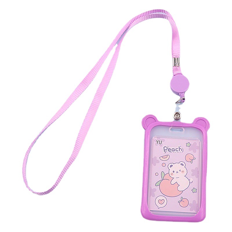 Nuevo titular de la tarjeta retráctil de silicona Mickey con cordón campus estudiante titular de la tarjeta TARJETA DE ACCESO tarjeta de autobús titular de la tarjeta de identificación