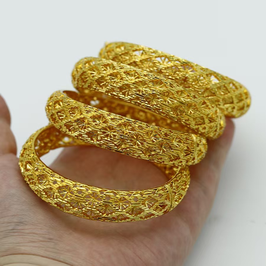 24k Gold Plated Starburst Cuff Bangle Filigree Elegant Bracelet_voghion.com